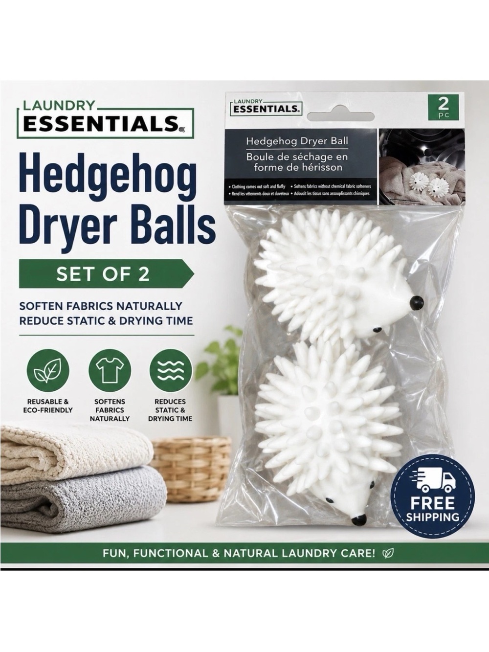 White Hedgehog Dryer Balls - Set of 2